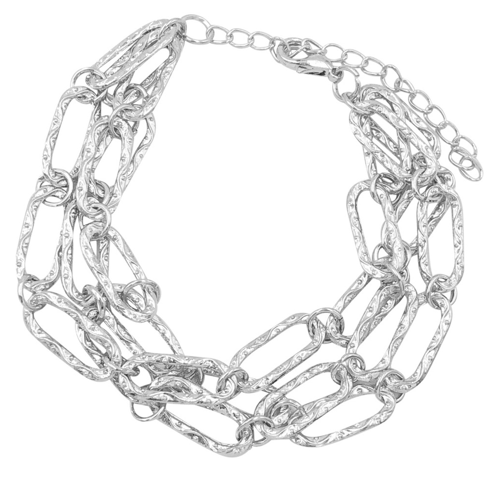Silver Tone Oval Link 3 Strand Layered Chain Bracelet